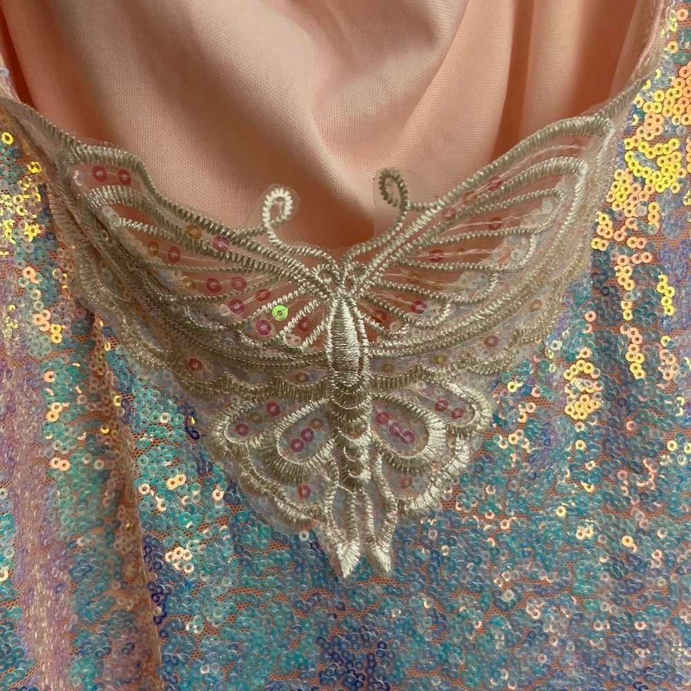Homecoming Mini dress "Lucy in the Sky" Iridescent White Sequins LG Butterfly - Picture 2 of 8